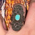 Vintage 925 Sterling Silver Turquoise Stone and Dimonds Ring Size 7 RARE Style