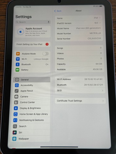 Apple iPad Mini 6th Gen 64GB Purple Wi-Fi (Excellent Mint Condition) 100% Batt - Afbeelding 3 van 6