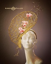 Aimee Fuller Kentucky Derby Hat Ascot Cherry Blossom Fascinator Gold Pink Easter