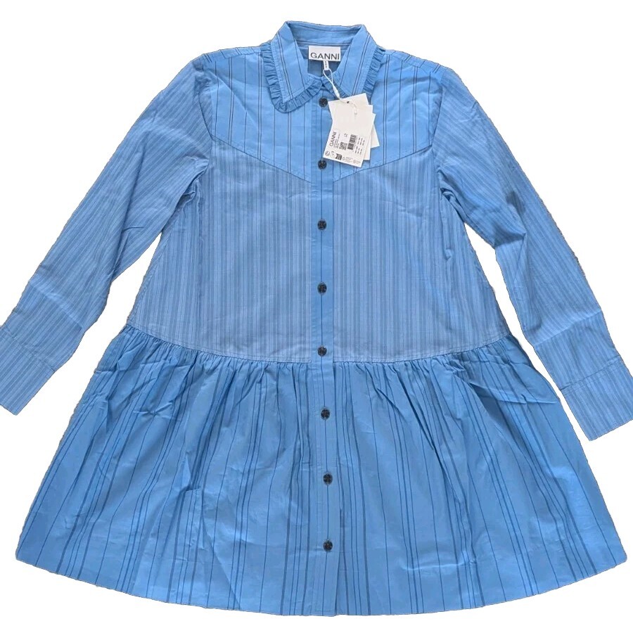 Shirt Dress Ganni Clothing Ganni Women's Blue Striped Cotton Shirt