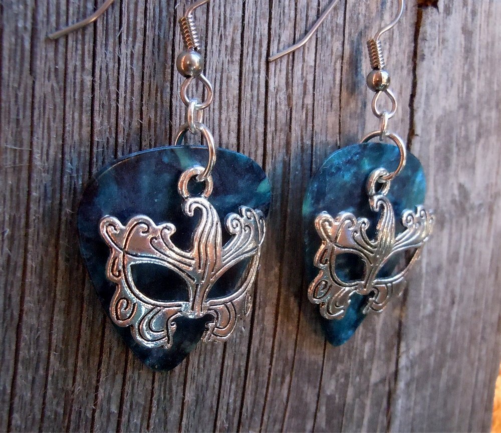 Guitar Pick Earrings with Eye Mask Charm - Choose Your Color-image