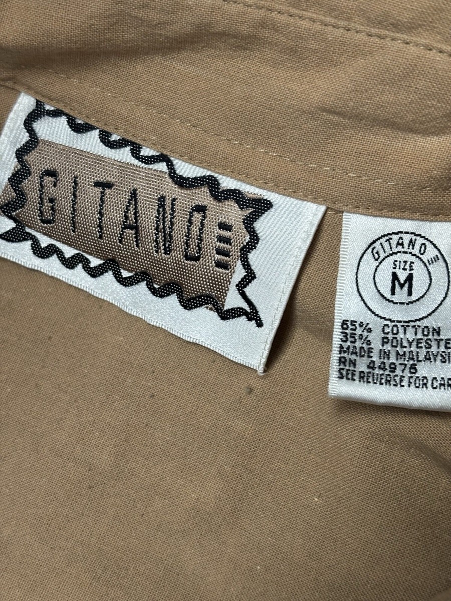 その他 Love Vintage Gitano Women's Shirt M Med Beige Button Up Embroidered