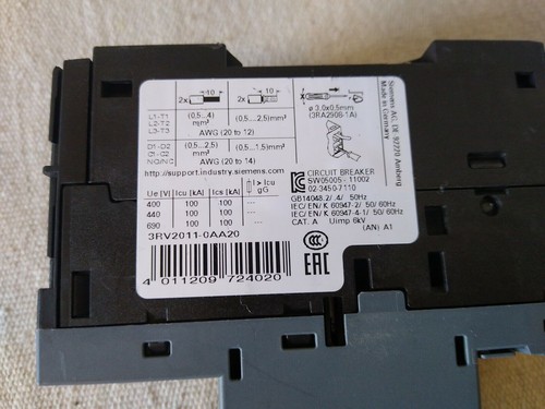 1PC New Siemens 3RV2011-0AA20 Circuit Breaker Fast Ship 1 Year Warranty - Picture 3 of 7