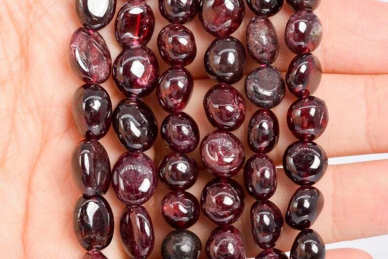 Pulsera de 10 mm granate rojo cuentas de piedra pulida pepita de piedras preciosas naturales Reiki Hea Foto 4 de 4