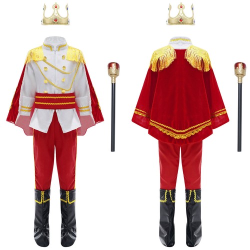 King Costume Boys Medieval Prince Kids Crown Fancy Dress Up Halloween Outfits - Picture 2 of 30