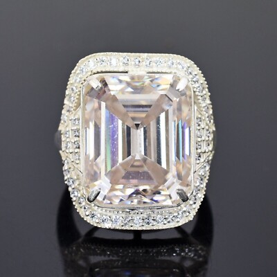RARE officiel 15,20 ct émeraude coupée blanc diamant traité argent sterling 925
