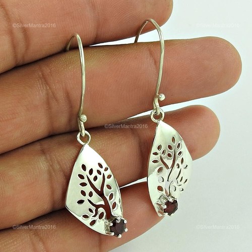 Root Chakra Garnet Stone Solid Silver Wife Dangling Anniversary Earrings Jewelry