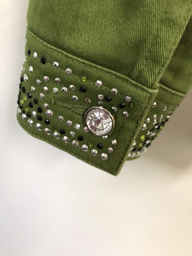 Quacker Factory Jacket Sz 1X Light Weight Denim Green Rhinstone Embellished - Picture 8 of 8