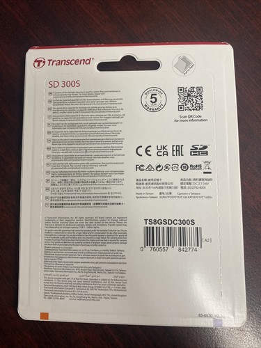 Transcend 8GB SD 300S Memory Card - Picture 2 of 2