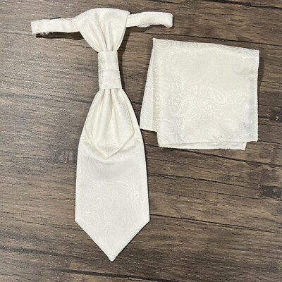 Ivory Paisley Ascot Tie Pocket Square Set Men Wedding Essential Ascot Hanky