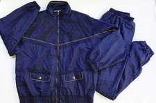 Vintage 80s 90s Windbreaker Tracksuit Jacket Pants Set Womens XL Blue Gold