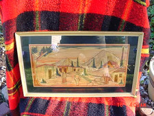 VINTAGE POPOTILLO FRAMED MEXICAN STRAW ART SIGNED MENDOZA