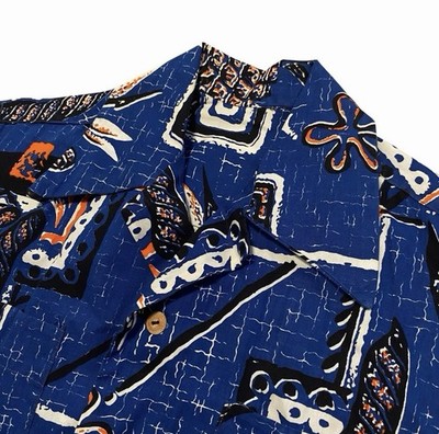 Vintage Shaheen Fabric Hawaiian Shirt Wood Buttons 50s 60s Medium Ex Condition