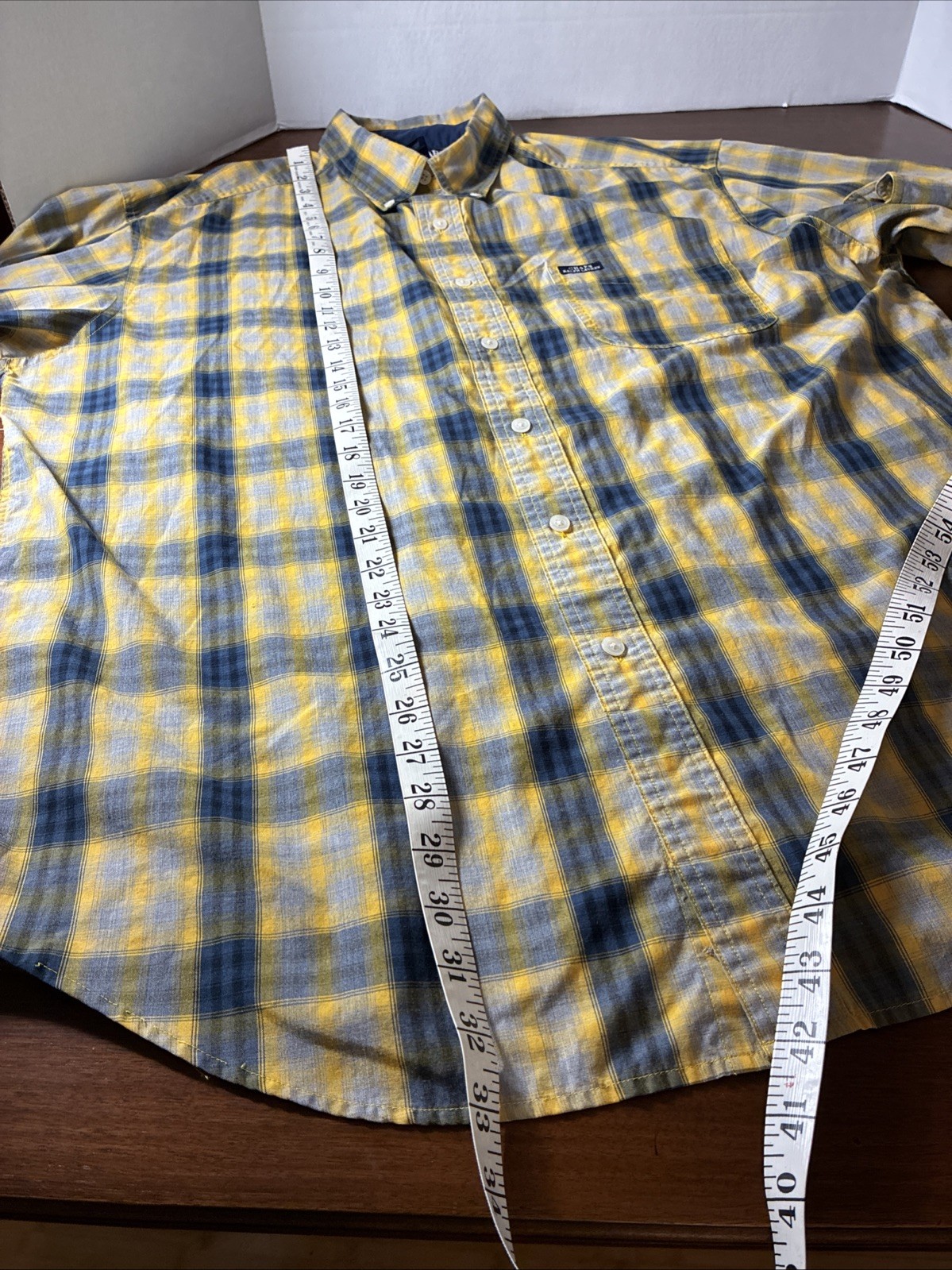 Ralph Lauren Chaps Mens XL Shirt Yellow Blue Plaid VTG Long Sleeve Button-Down thumbnail 9