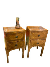 Coppia di comodini Luigi XVI intarsiati e lastronati in bois de rose inizio 800