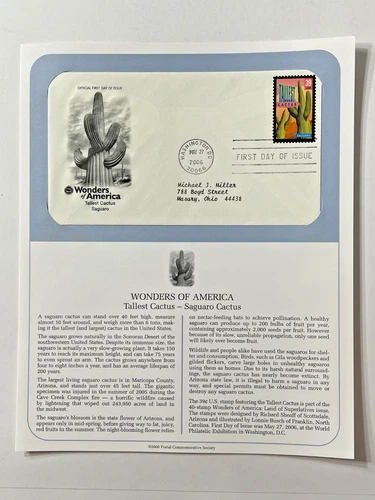 Tallest Cactus Saguaro Cactus First Day Cover Postal Commemorative Society 2006
