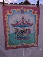 Vintage Handmade Baby Quilt Carousel And Teddy Bears 41x33"