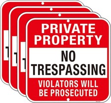 Large 4 Pack Private Property No Trespassing Sign, 12X12 Inches Metal Heavy Du