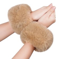 choyaxo Faux Fur Wrist Cuffs White Arm Warmers for Women Party Costumes 1 Brown