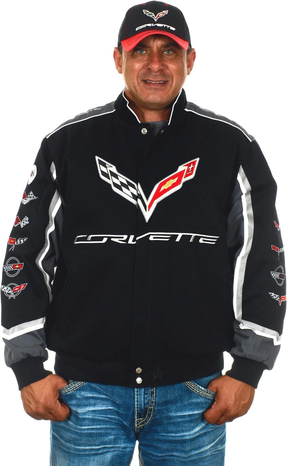 JH Design Men's Chevy Corvette C7 Embroidered Cotton Twill Jacket