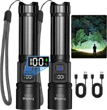 Rechargeable Flashlights 2 Pack, Super Bright High Lumens Flash Light, 5 Modes Z