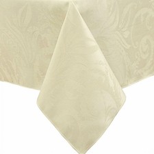 BB B Autumn Scroll Creamy Ivory Damask Fabric Tablecloth Table Cloth 60x84 Ob