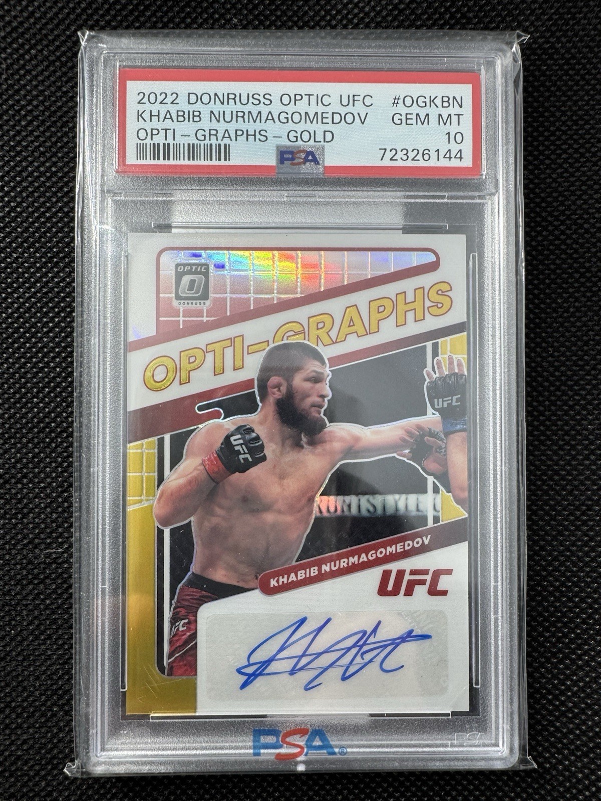 2022 DONRUSS OPTIC UFC KHABIB NURMAGOMEDOV GOLD 5/10 AUTO AUTOGRAPH PSA 10 view 2