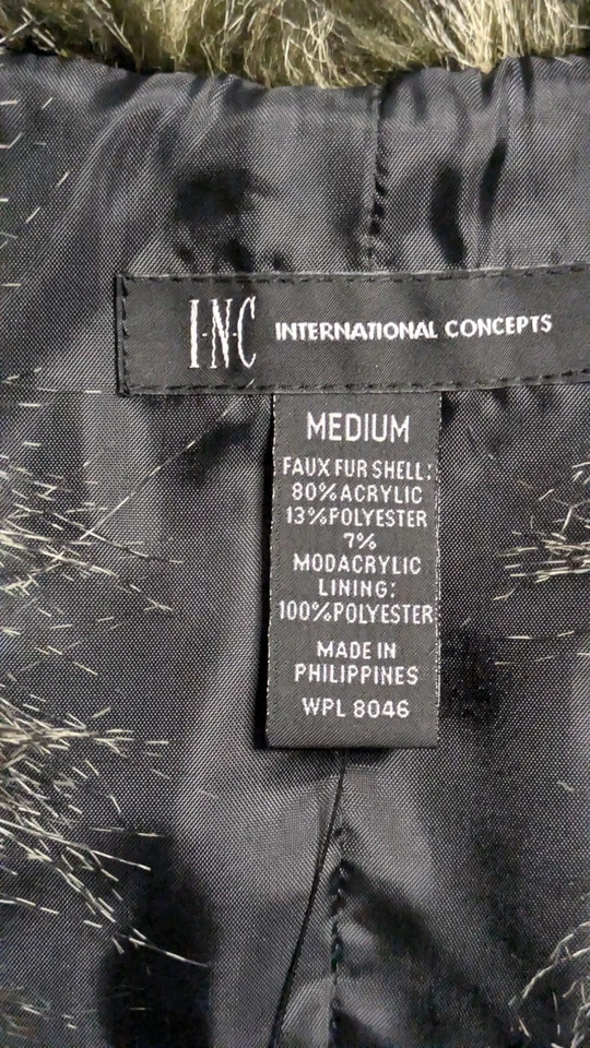 Chaleco de piel sintética mediano de INC International Concepts en negro y gris nuevo con etiquetas Foto 4 de 4