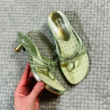 vintage retro y2k light green thong sandal kitten heel coquette round toe CLB 6M