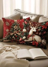 VHC Brands Kissenbezug-Set Mit Rentier-Motiv, 2 Stück, 50x50 Cm – Weihnachtsdeko Aus Polyester
