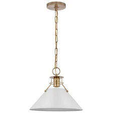 SATCO Outpost 1-Light Burnished Brass Pendant Light with Matte White Metal Shade