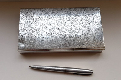 925 Silber Kugelschreiber + Visitenkarten Dose 16,5cm x Breite 9cm x Hoch 2,5cm