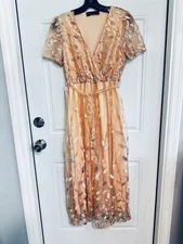 Luxedo • Ladies Elegant Rose Gold Whimsical Fairy Holiday Luxury Maxi Dress Sz S