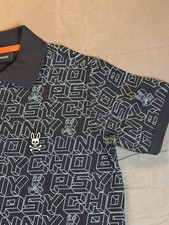 Psycho Bunny Youth Large Polo Shirt Navy Graphic Logo Pima Cotton