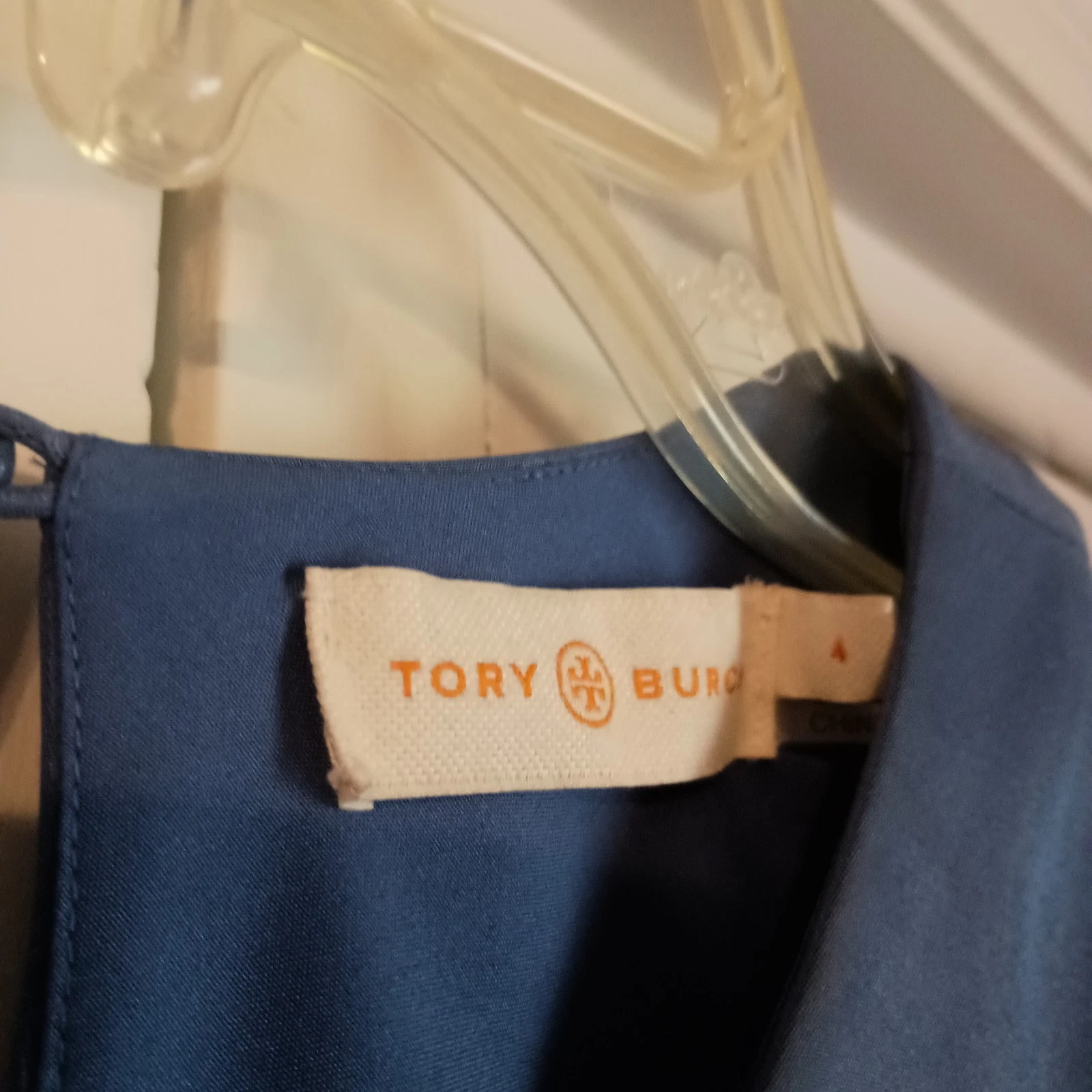 Abito Tory Burch Amanda pizzo orlo smanicato seta Hudson blu taglia 4 lunghezza ginocchio