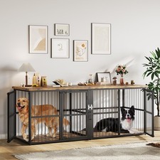 87 in Extra Large Double Dog Crate Furniture with Divider, Heavy Duty Indoor ...