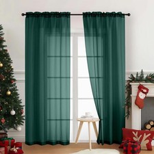 Green Sheer Curtains 84 Inches Long 2 Panels Elegant Airy Transparent Light