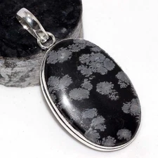 925 Silver Plated-Snowflake Obsidian Ethnic Gemstone Pendant Jewelry 2" MJ