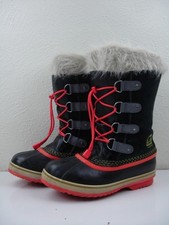 Girls 6 Sorel Winter Boots Black Pink Joan Of Arctic Lace Up Faux Fur NY1858-011