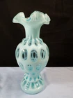Fenton Blue Opalescent Glass Coin Dot Vase 8 3/4" Tall  INV4