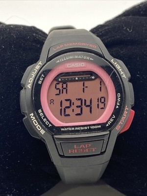 Casio Illuminator Digital Watch Womens 36mm Black Pink LWS-1000H w New Battery