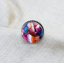Pink Oyster Copper Turquoise, Solid 925 Sterling, Silver Ring All Size R320
