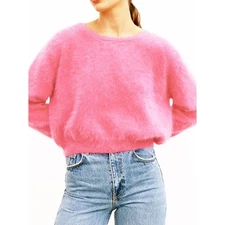 World Of Nomads Boatneck Cropped Pink Cashmere Angora Sweater M