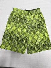 Nike Dri-Fit Kids Shorts Unisex Bright Green With Black Web Pattern Medium Size