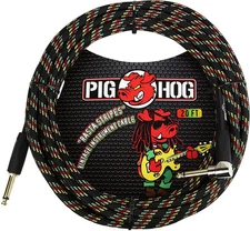 Pig Hog PCH20RAR Right-Angle" to 1/4" Rasta Stripes Guitar Instrument Cable, ...