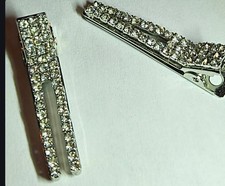 2 Pc Matching Vintage Silvertone Hair Clips Rhinestone/ Crystals Wedding/ Dressy