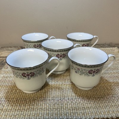 Crown Ming Fine China Tea Cups Lot of 5 Platinum Trim