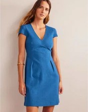 Boden Seersucker Jersey Tea Dress Cobalt Blue Cap Sleeve Knee Length Dress 8R