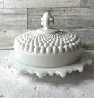 RARE VTG Westmoreland White Footed Hobnail Milk Glass Covered Cheese Dish w/ Lid