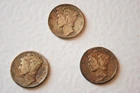 3 Mercury Dime Silver Coins 1944, and two 1945